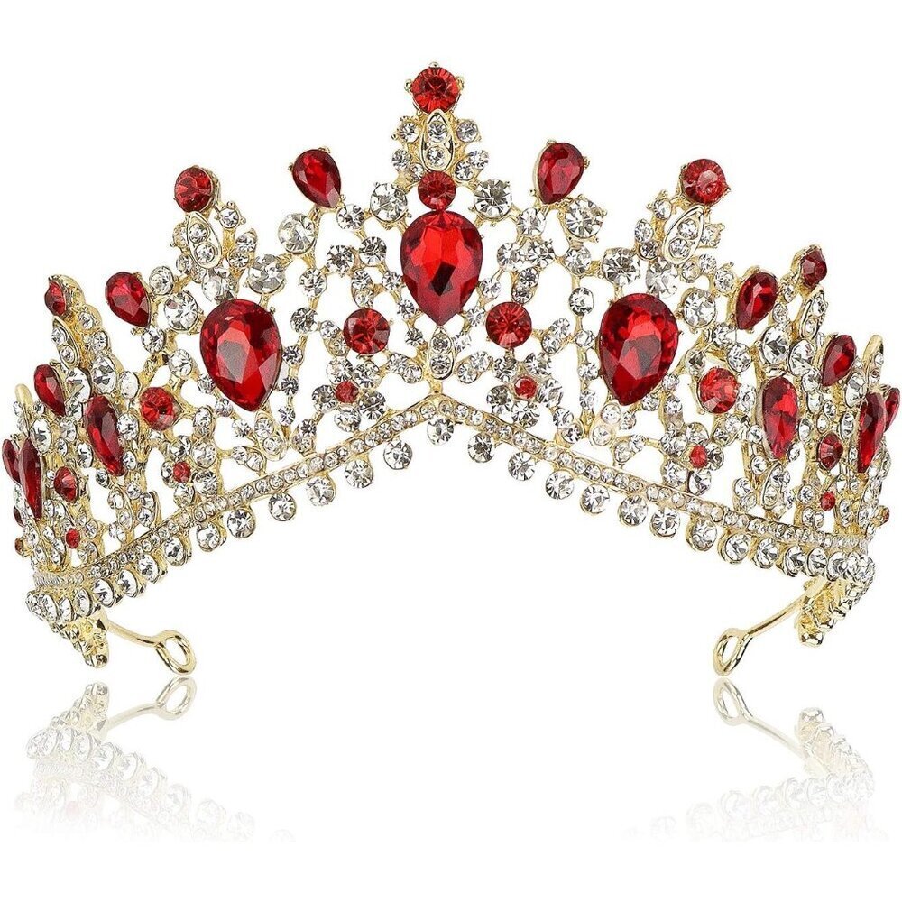 Red Crystal Crown for Women Girls Bridal Party Vintage Tiara Elegant Gift